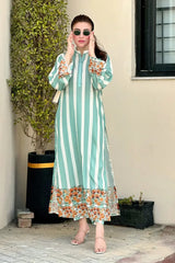 Balar Long Dress – Striped Elegance with Floral Accents