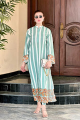 Balar Long Dress – Striped Elegance with Floral Accents